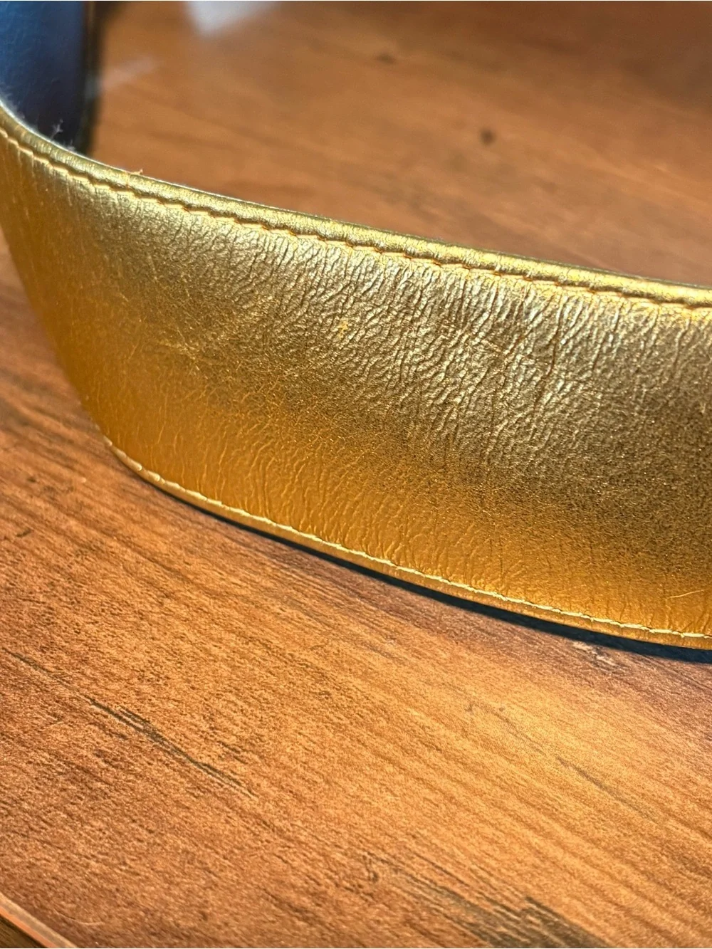 Vintage Charles Jourdan Metallic Gold Faux Leather Belt with Square Buckle 28